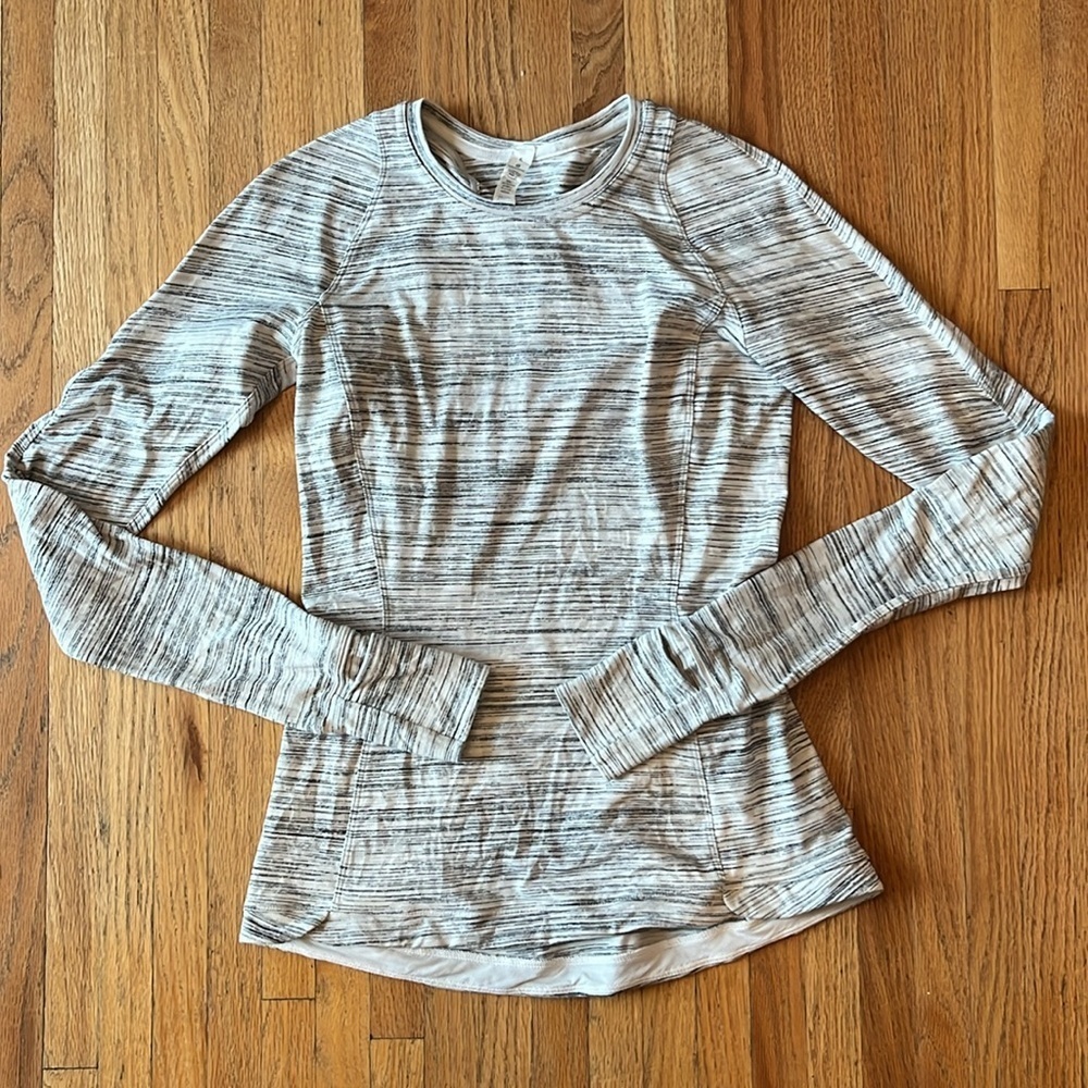 Lululemon Runderful Long Sleeve Space Dye Camo White Silver Spoon size 6 - Picture 3 of 7